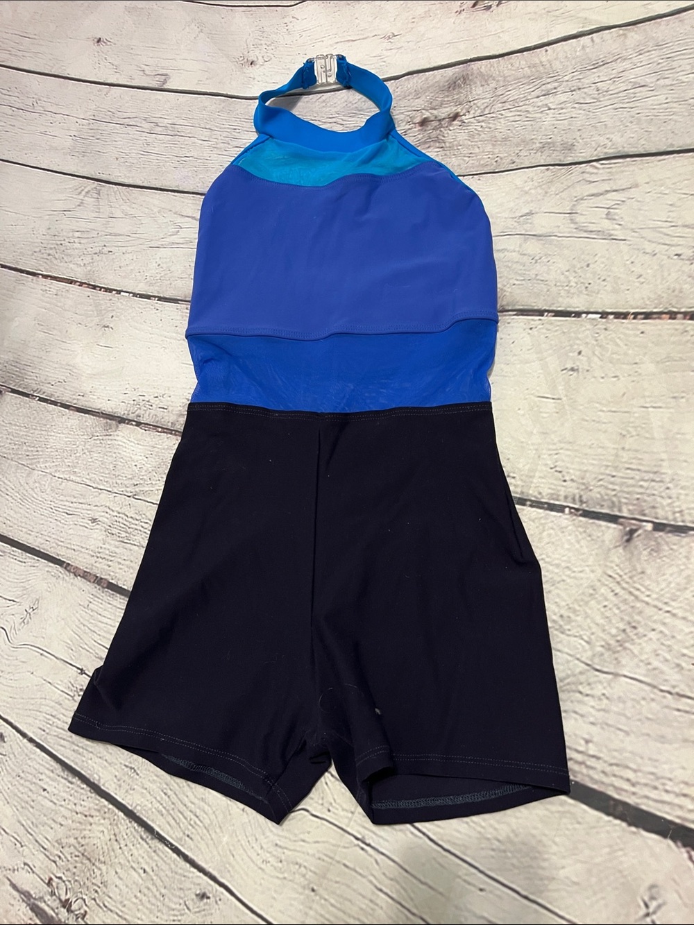 Bluewater dancewear multi-Tone Blue Halter unitard CL